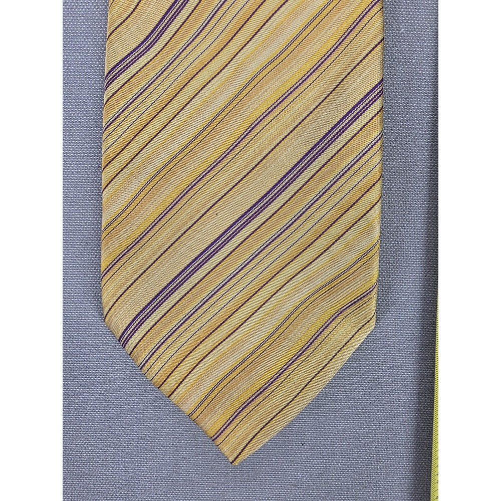 Thomas Pink Handmade Luxury 100% Silk Mens Tie Yellow Stripe France 4x57 Office